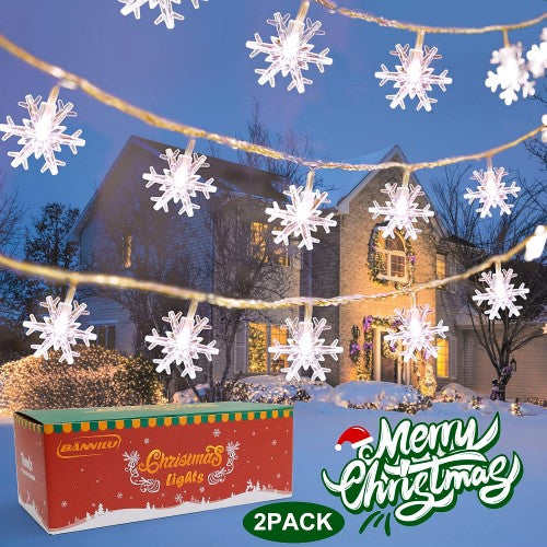 BANNILU 2-Pack Christmas Snowflake String Lights, 12M Battery Operated String Lights with 80 LED, Battery Operated for Home, Indoor, Outdoor BANNILU 2-Pack Christmas Snowflake String Lights, 12M Battery Operated String Lights with 80 LED, Battery Operated for Home, Indoor, Outdoor